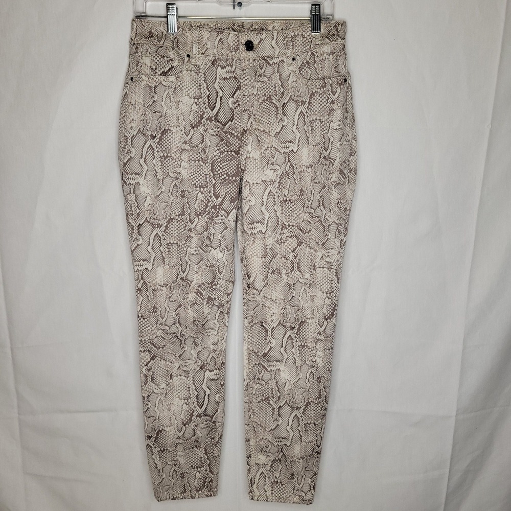 White House Black Market Cream Snakeโ Print Skinny Jeans